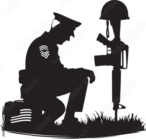 Illustration of USA soldier Silhouette Vectors.