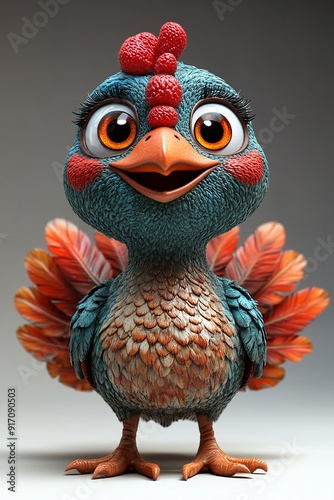 Charming 3D cartoon turkey for Thanksgiving celebrations, shown with a friendly expression on a white background photo