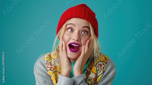 The cheerful woman in beanie photo