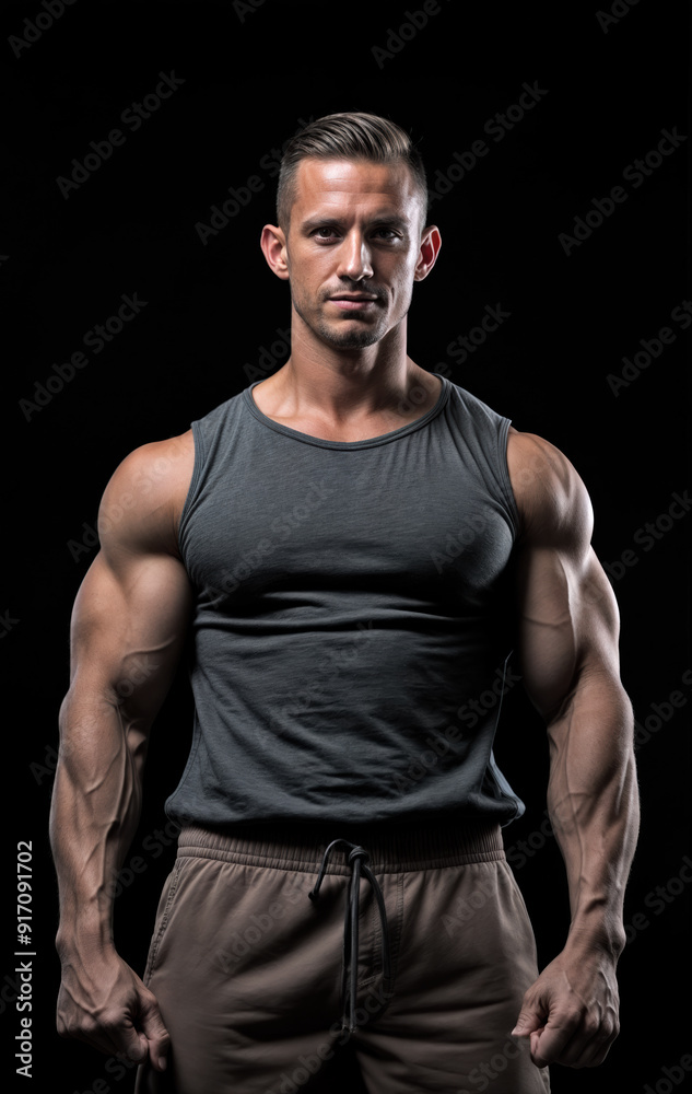 Portrait of a man wearing a tank top in an interior setting created with Generative AI technology Portrait of a man wearing a tank top in an interior setting created with Generative AI technology