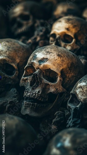 Dark Pile of Skulls Horrifying Scene