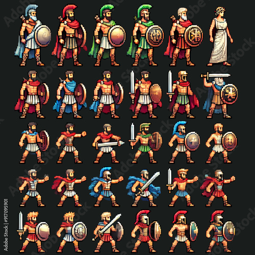 Detailed sprite sheet with RPG pixel art icons Ulysses theme