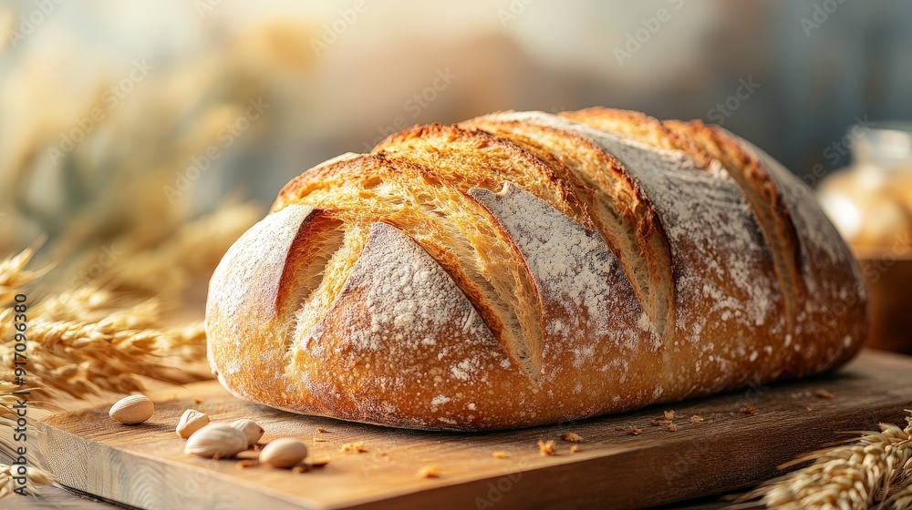 Rustic Wheat Bread Sliced on Wooden Table Rustic Wheat Bread Sliced on Wooden Table