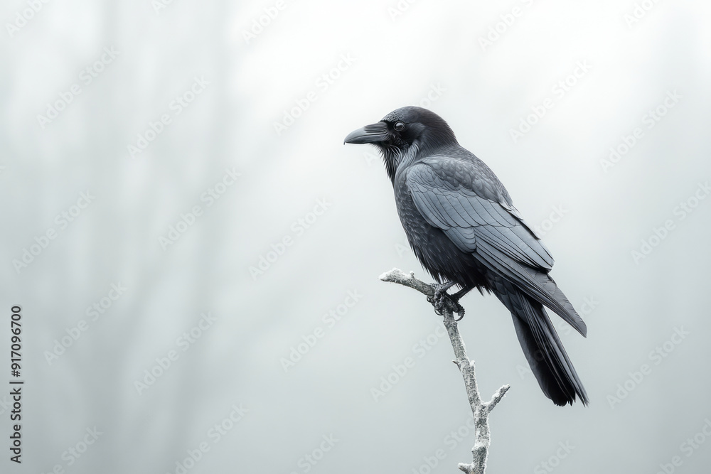 Φωτογραφία A solitary raven perched on a branch at the edge of the vale, its keen eyes scan