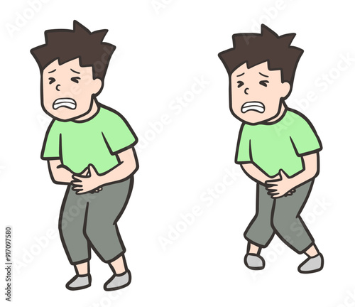 お腹が痛くて漏れそうな男性のセットイラスト
