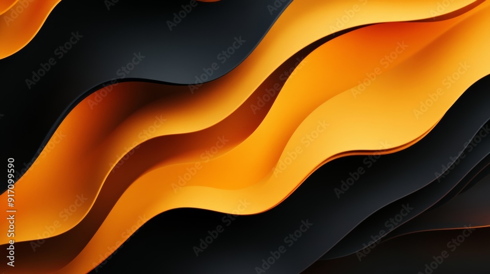 Abstract black and orange wavy shapes, 3d Abstract black and orange wavy shapes, 3d