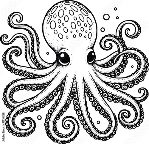 octopus line art vector,  octopus icon silhouette vector illustration
