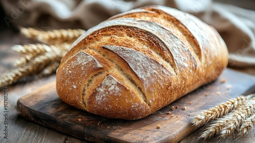 Rustic Wheat Bread Sliced on Wooden Table