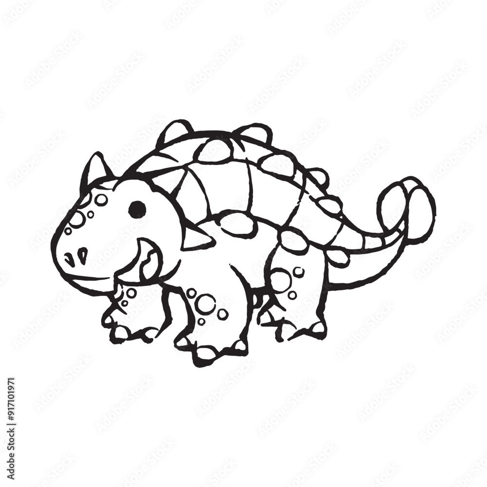 Fototapeta premium cute cartoon ankylosaurus dinosaur line art vector illustration for children