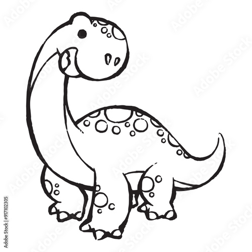 cute cartoon brontosaurus brachiosaurus dinosaur line art vector illustration for children
