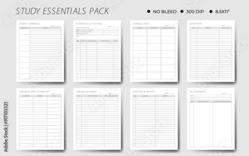Study Essential Pack Bundle Template, Study Planner, School, Collage, High School And Semester Planner.