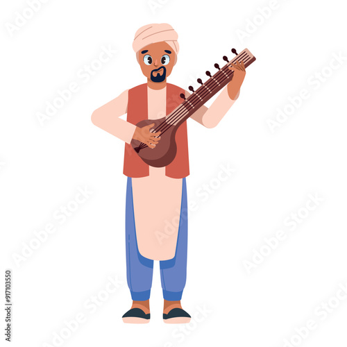 indian musician playing traditional sitar