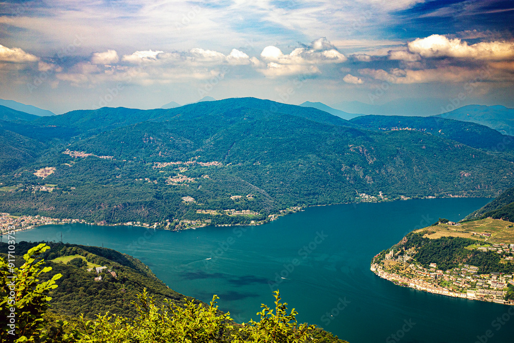 Obraz premium Lugano lake in north Italy and italian switherland in lombardia