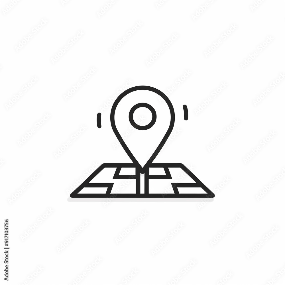 Outline the icon of the map and location. Black line and minimal design on a white background