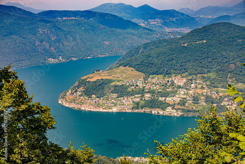 Lugano lake in north Italy and italian switherland in lombardia