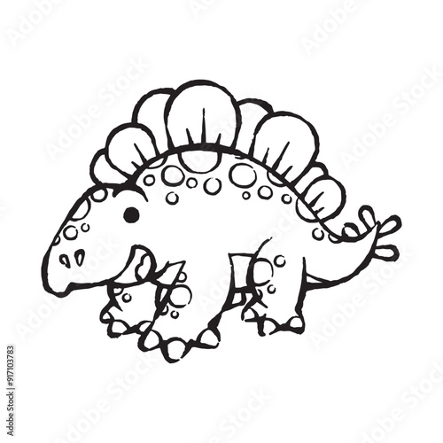 cute cartoon stegosaurus dinosaur line art vector illustration for children