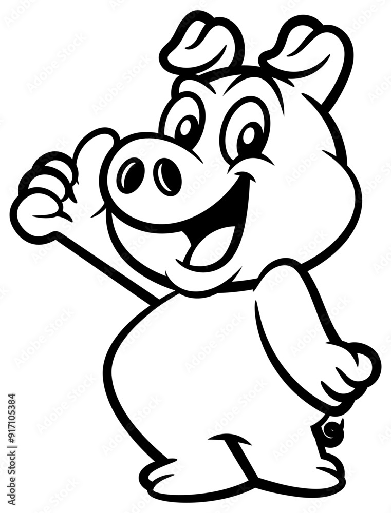 Obraz premium Cute Piglet cartoon characters standing and doing good or delicious gesture with fingers. Best for outline, logo, and coloring book with food themes for kids
