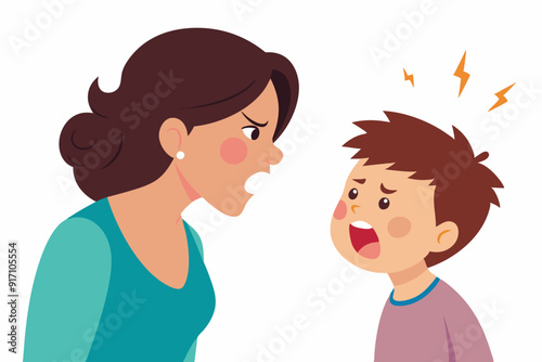 Angry mom and child vector art illustration