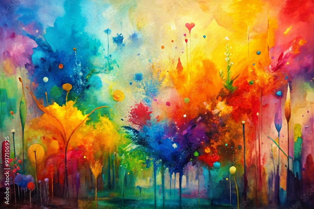 Obraz premium Vibrant Abstract Hand-Painted Art with Acrylic Watercolor Textures on Canvas Background. Concept Abstract Art, Hand-Painted, Acrylic, Watercolor, Canvas Background