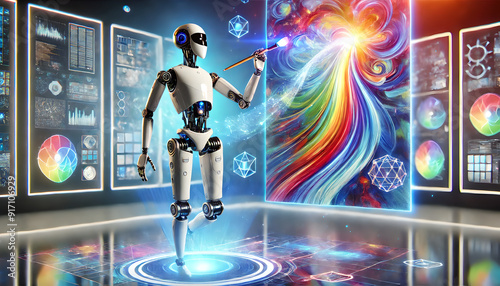 An AI Robot Creating Art by Drawing and Painting a Picture in the Air