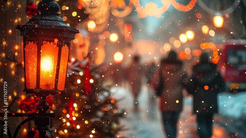 New Year's bright background Winter Christmas and New Year's lights bokeh night city. Festive winter streets