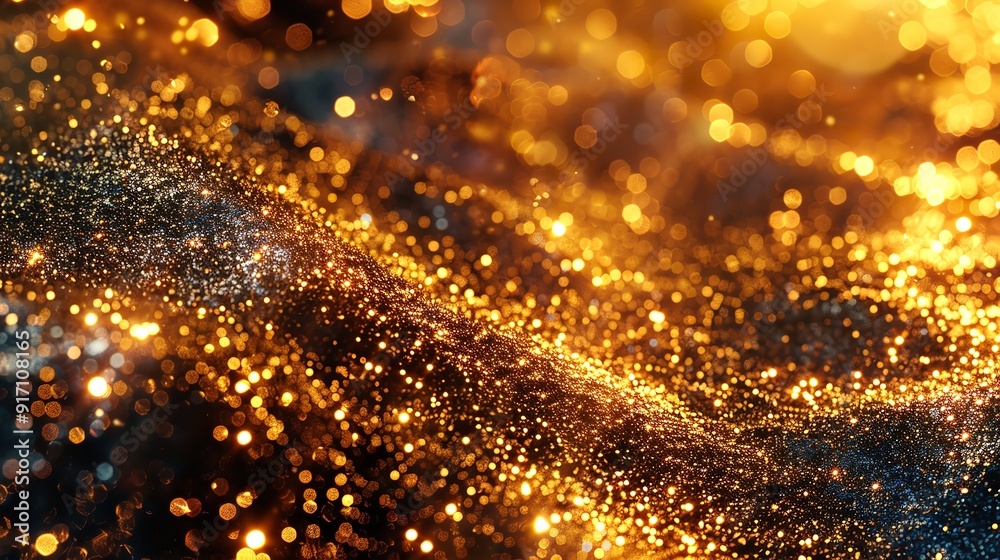 Naklejka premium Abstract background with golden glitter and bokeh lights, gold background for celebration or award ceremony
