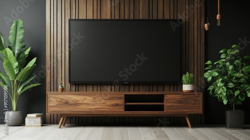 Modern Living Room with TV Stand and Plants