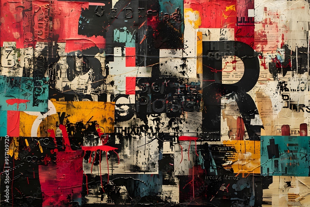 Fototapeta premium Abstract Collage with Red, Black, and Yellow.