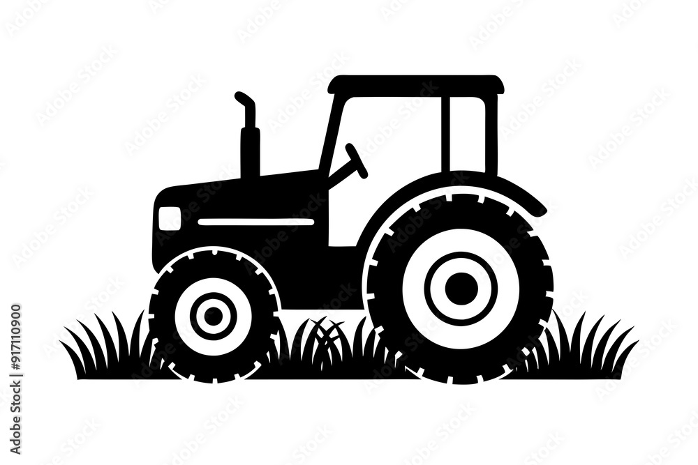 Silhouette vector design of tractor in grass on white background Silhouette vector design of tractor in grass on white background
