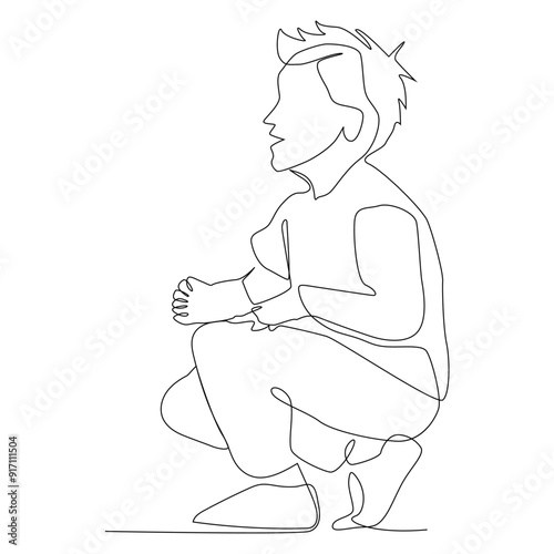 Minimalist line drawing of child, continuous line art, simplicity and elegance, black lines on white background, child line art.