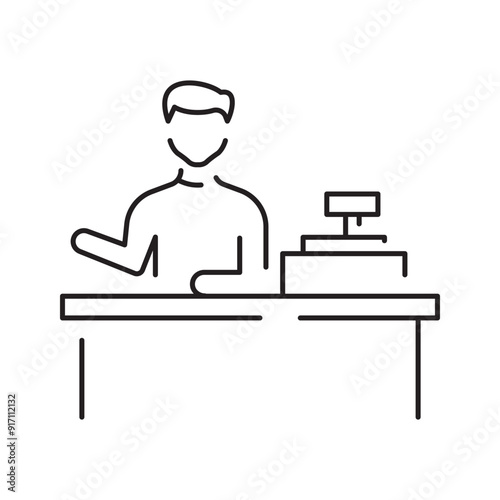 Cashier and Cash register line icon design. Payment service machine sign and symbol