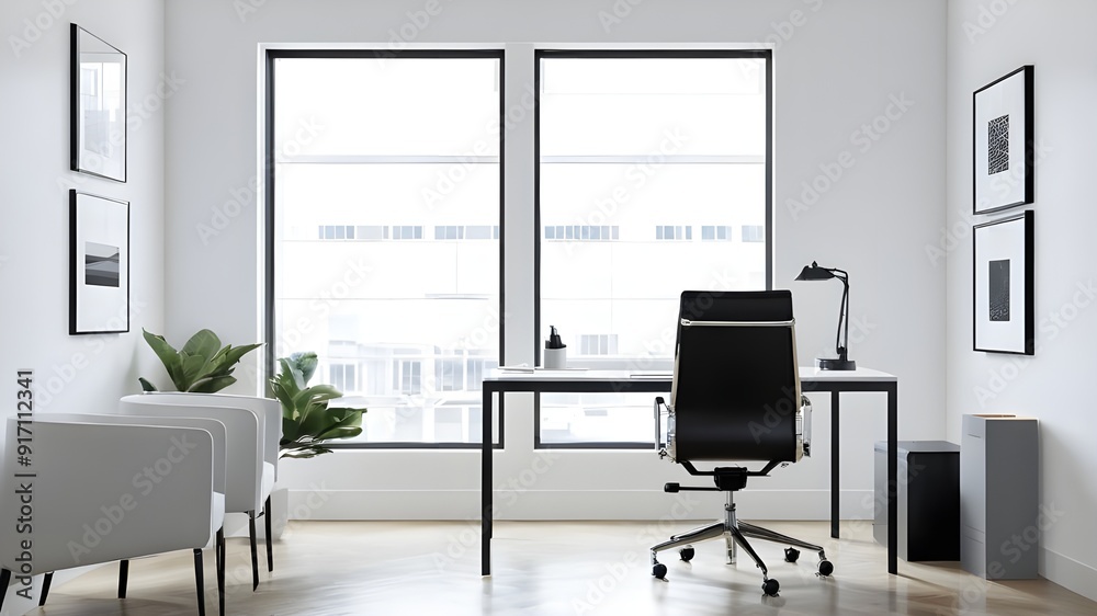 Minimalist Office Environment Featuring A Clean Desk And Chair Minimalist Office Environment Featuring A Clean Desk And Chair