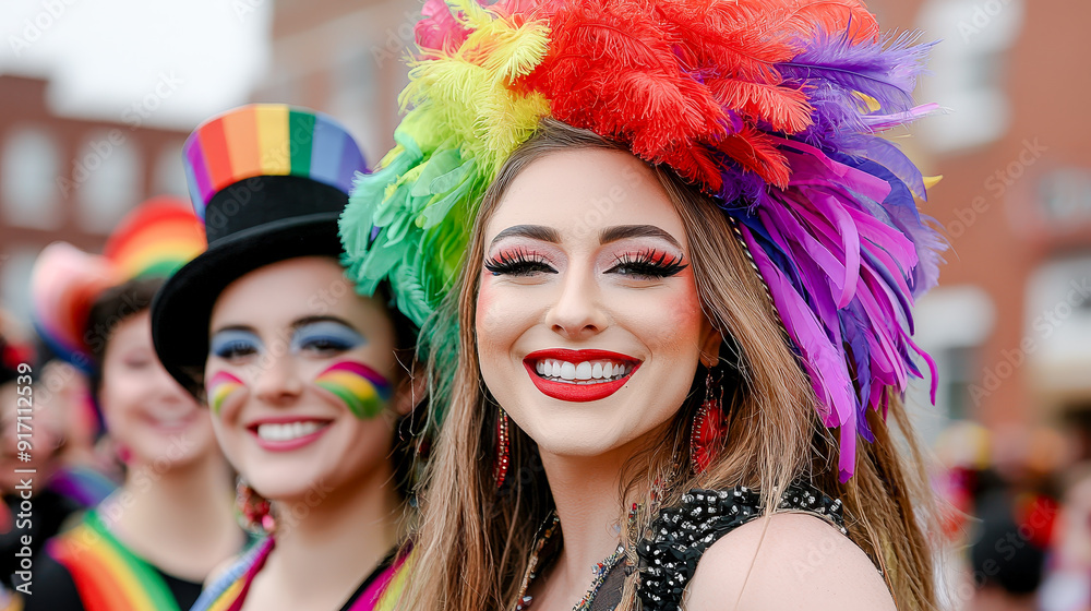 Fototapeta premium Vibrant Celebration at LGBTQ+ Pride Parade A Joyful Transgender and Drag Queen Individual Embracing Diversity and Inclusion at CSD