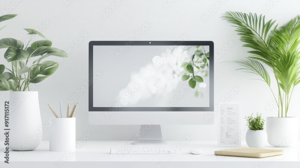 Minimalist Workspace with Green Accents Minimalist Workspace with Green Accents