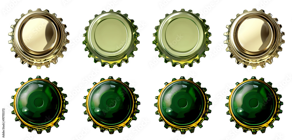 The Herrke bottle cap artwork is in the green and gold colors, in the clip art style, on a white background, with high resolution and no shadow isolated on a transparent background The Herrke bottle cap artwork is in the green and gold colors, in the clip art style, on a white background, with high resolution and no shadow isolated on a transparent background