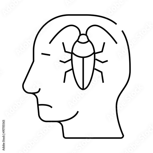 cockroaches in head, neurosis problem line icon vector. cockroaches in head, neurosis problem sign. isolated contour symbol black illustration