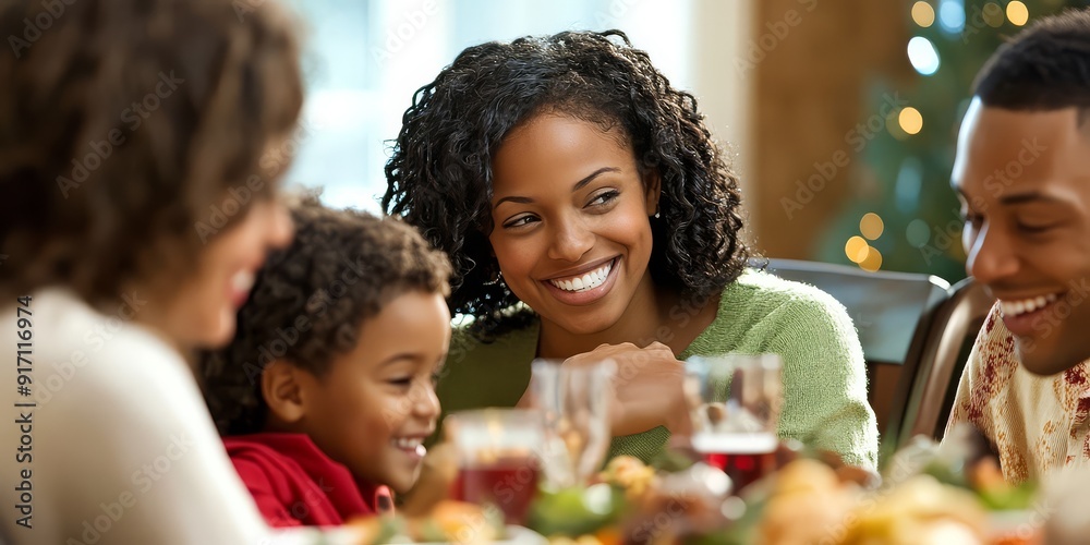 Family Dinner Laughter: A heartwarming scene of a diverse family sharing a joyful meal together, capturing the essence of togetherness and love. The close-up shot emphasizes the genuine smiles and c Family Dinner Laughter: A heartwarming scene of a diverse family sharing a joyful meal together, capturing the essence of togetherness and love. The close-up shot emphasizes the genuine smiles and c