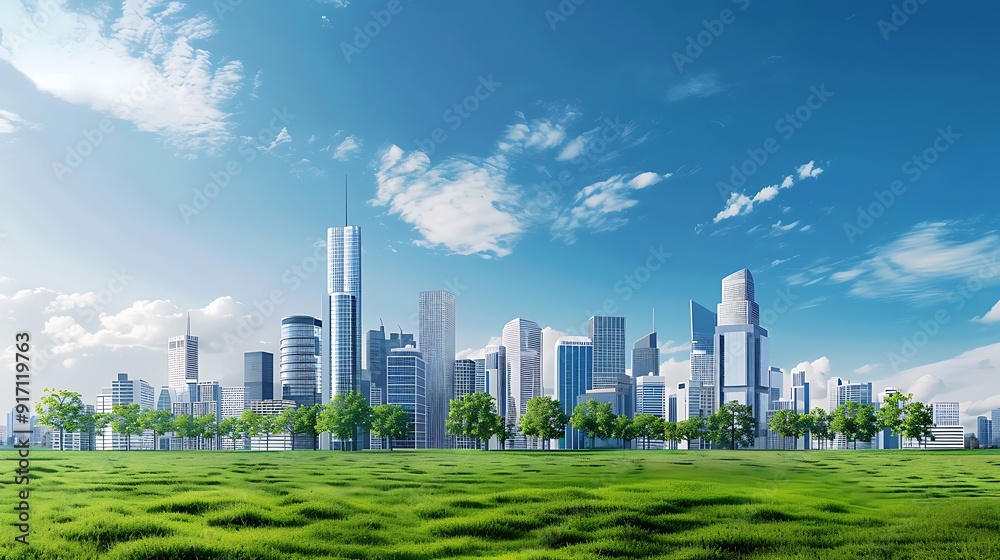 Sustainable Urban Oasis - Modern City Skyline with Clean Air and Clear Skies Sustainable Urban Oasis - Modern City Skyline with Clean Air and Clear Skies