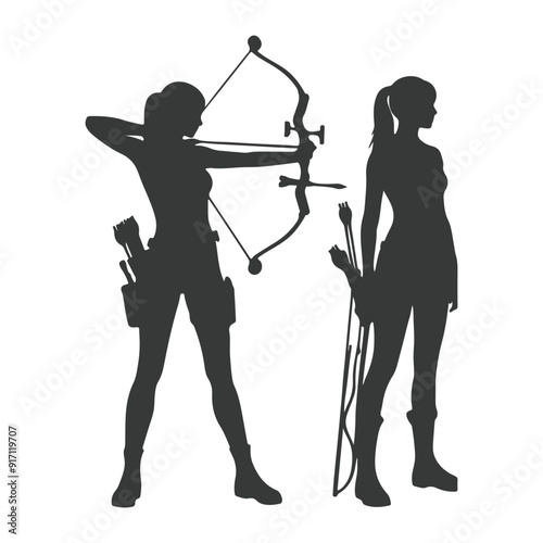 set of silhouettes of archery athletes with different poses, gestures. isolated on white background. vector illustration, silhouette of a archer , vector draw