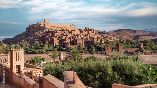 Ait Ben Haddou, an ancient fortified village in Morocco with mud-brick architecture and narrow streets, once a key stop on the Sahara caravan route. photo