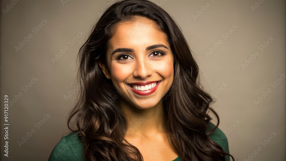 Vibrant studio portrait of a beautiful Hispanic woman in her early twenties with a bright smile and stunning features against a neutral background. Vibrant studio portrait of a beautiful Hispanic woman in her early twenties with a bright smile and stunning features against a neutral background.