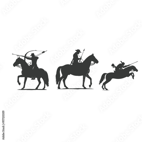 set of silhouettes of archery athletes with different poses, gestures. isolated on white background. vector illustration, silhouette of a archer , vector draw