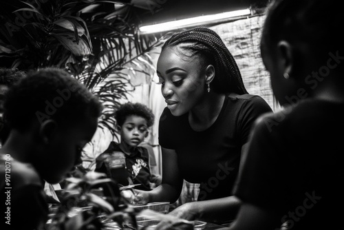 Wallpaper Mural Positive Interaction with Female Teacher in Classroom Setting Surrounded by Children Torontodigital.ca