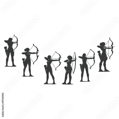 set of silhouettes of archery athletes with different poses, gestures. isolated on white background. vector illustration, silhouette of a archer , vector draw