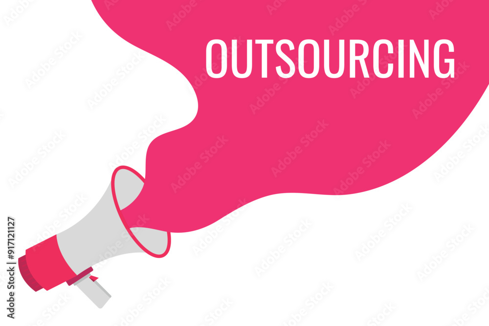 outsourcing button, banner, label, template for website. outsourcing text with colorful megaphone icon
