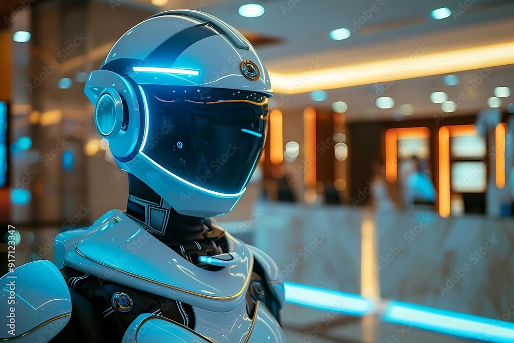 Futuristic Robot with Blue Lights 3D Illustration Futuristic Robot with Blue Lights 3D Illustration