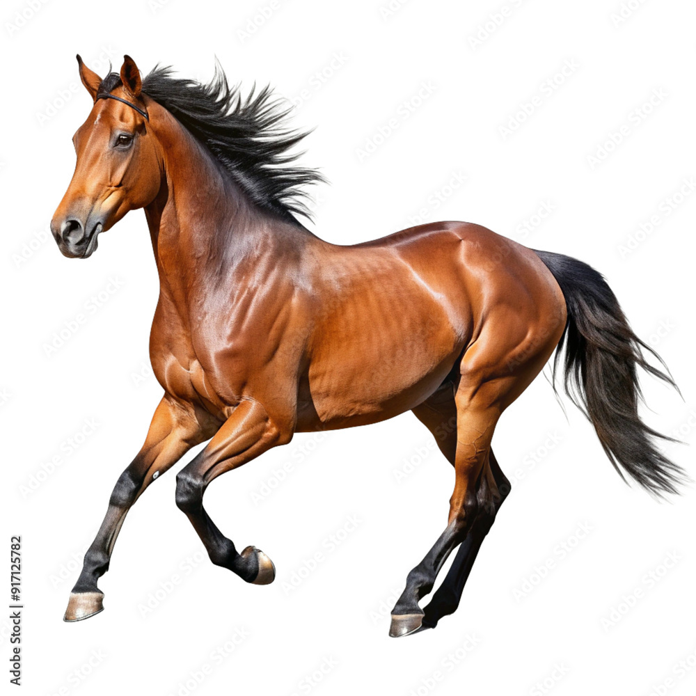 Obraz premium running brown horse isolated on transparent background cutout