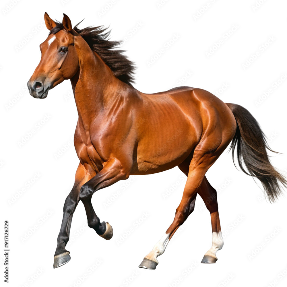 Naklejka premium running brown horse isolated on transparent background cutout