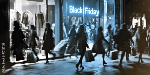 Black Friday Shopping Frenzy: Shoppers Rushing to Grab Discounts at Nighttime Retail Store