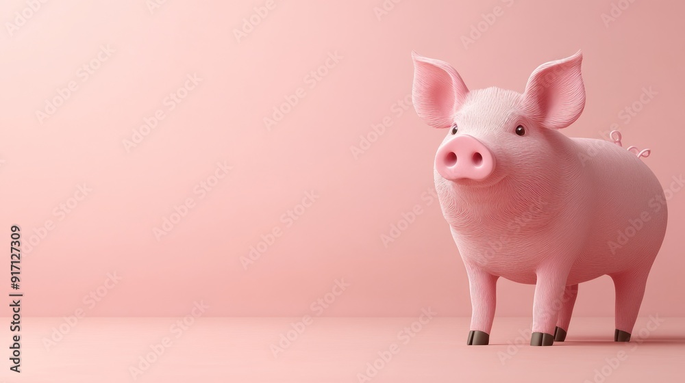 Pink pig standing on pink background, cute animal illustration. Pink pig standing on pink background, cute animal illustration.